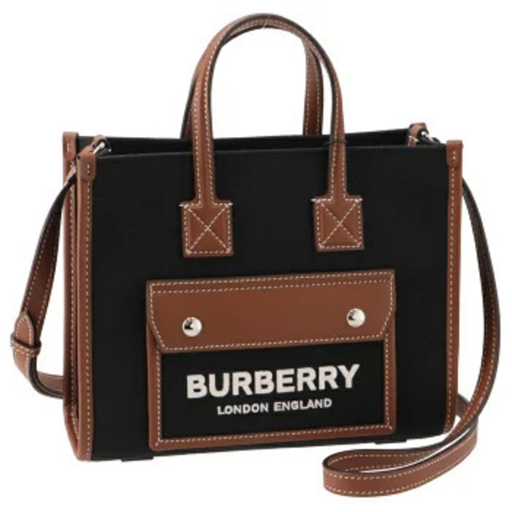 Burberry tote bag two tone canvas leather Freya shoulder black - Picture 1 of 8